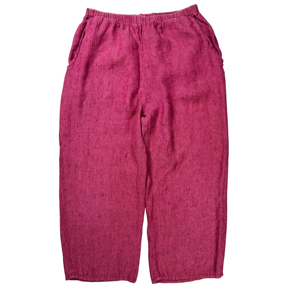 Flax Linen Pants Women S Magenta Pink Herringbone Wide Leg Lagenlook Casual Boho